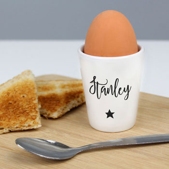 Personalised Star Name Only Black & White Ceramic Egg Cup