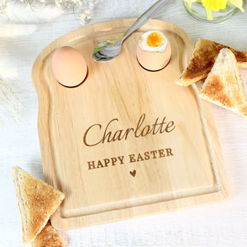 Personalised Heart Motif Egg and Toast Wooden Board