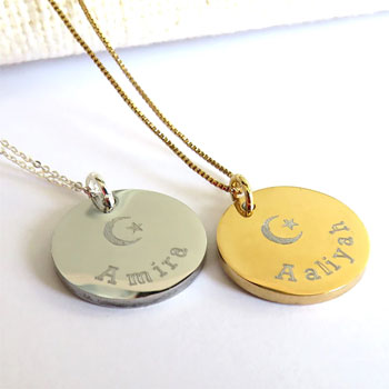 Personalised Eid Stainless Steel Disc Necklace Silver/Gold