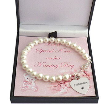 Personalised Pearl and Stainless Steel Naming Day Bracelet