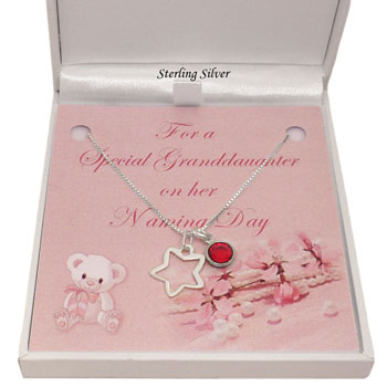 Sterling Silver Star & Birthstone Naming Day Necklace
