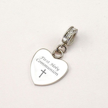 Personalised First Holy Communion Heart Charm With Crystals