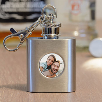 Photo Upload Stainless Steel Hip Flask Key Ring