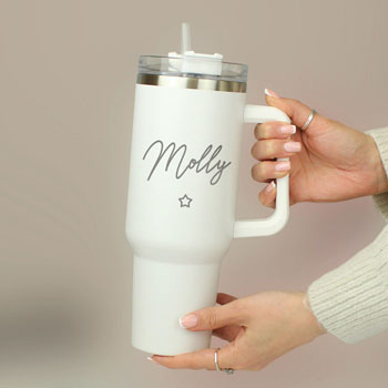 Personalised 40oz Star White Metal Insulated Travel Mug