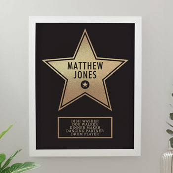Personalised Gold Star Award White Poster Frame