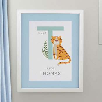 Personalised Animal Alphabet White Poster Nursery Frame